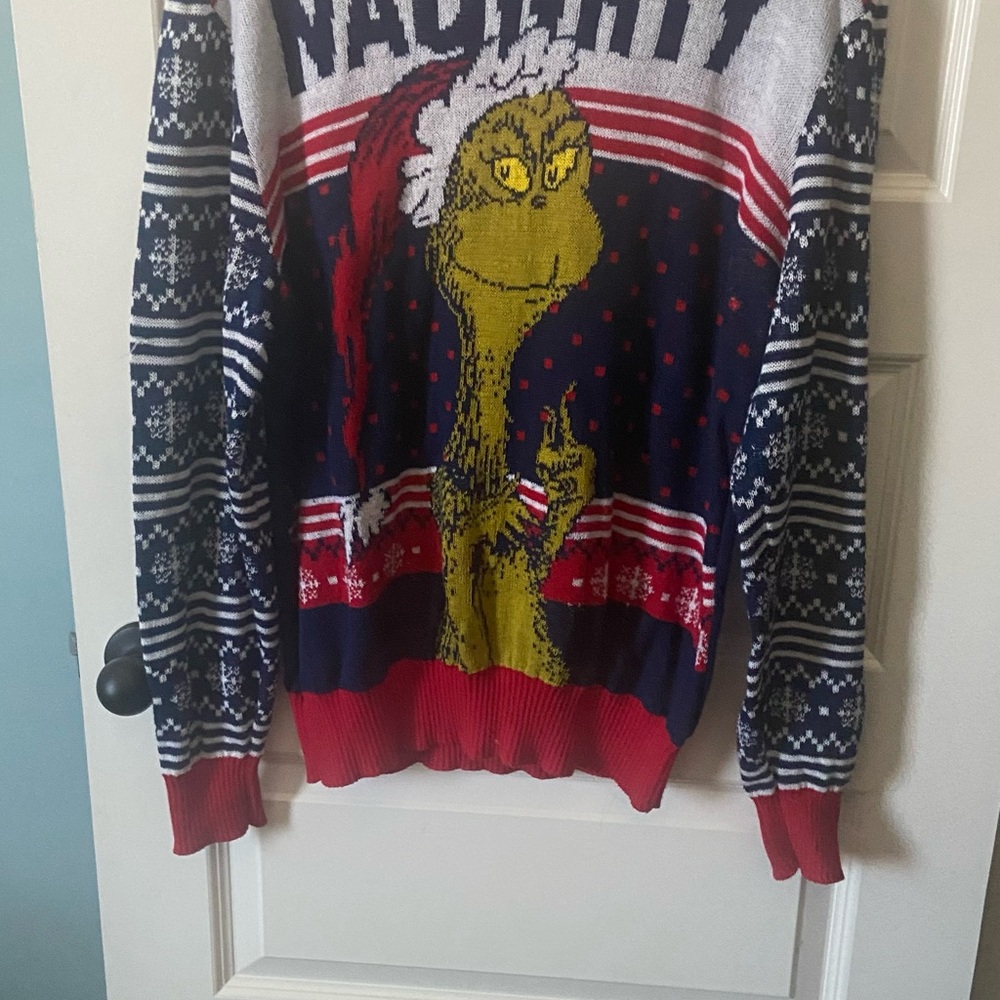 Naughty Grinch Christmas Sweater - Red, Blue, White